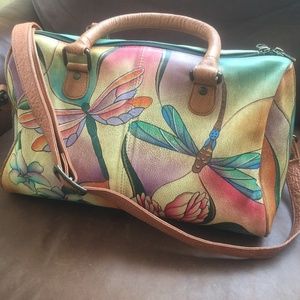 NWOT Anuschka Lg Leather Handpainted Zip Satchel